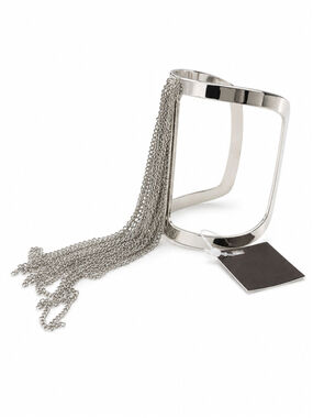 Melanie Lyne Silver Tone Statement Cuff Bracelet with Chain Fringe Tassels